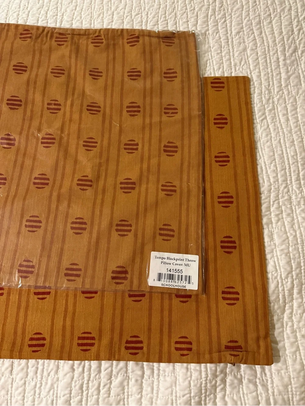 Schoolhouse Mustard Brown Blockprint Pillow Covers with Red-rust Dot Accents